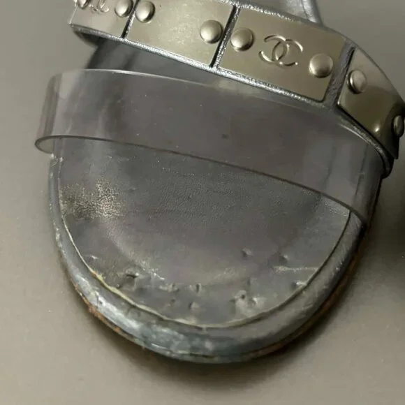 Chanel Silver Metallic Ankle Strap Heels - Picture 3 of 6